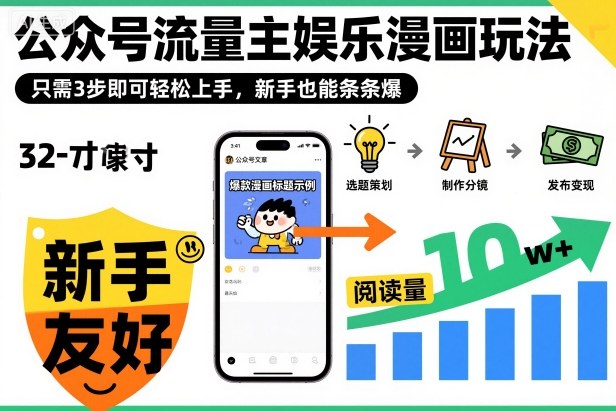 公众号流量主娱乐漫画玩法,只需3步即可轻松上手,新手也能条条爆-摇钱树